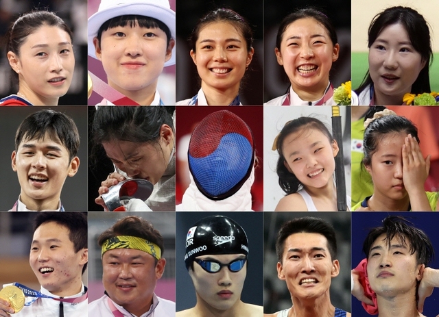 김연경(윗줄 왼쪽부터), 안산, 김소영, 공희용, 김민정. 전웅태(가운뎃 줄 왼쪽부터), 김지연, 김세희, 서채현, 신유빈. 신재환(아랫줄 왼쪽부터), 오진혁,