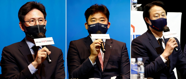 서동철 수원 kt 소닉붐 감독(왼쪽부터), 김승기 안양 KGC인삼공사 감독, 강을준 고양 오리온 오리온스 감독. 연합뉴스