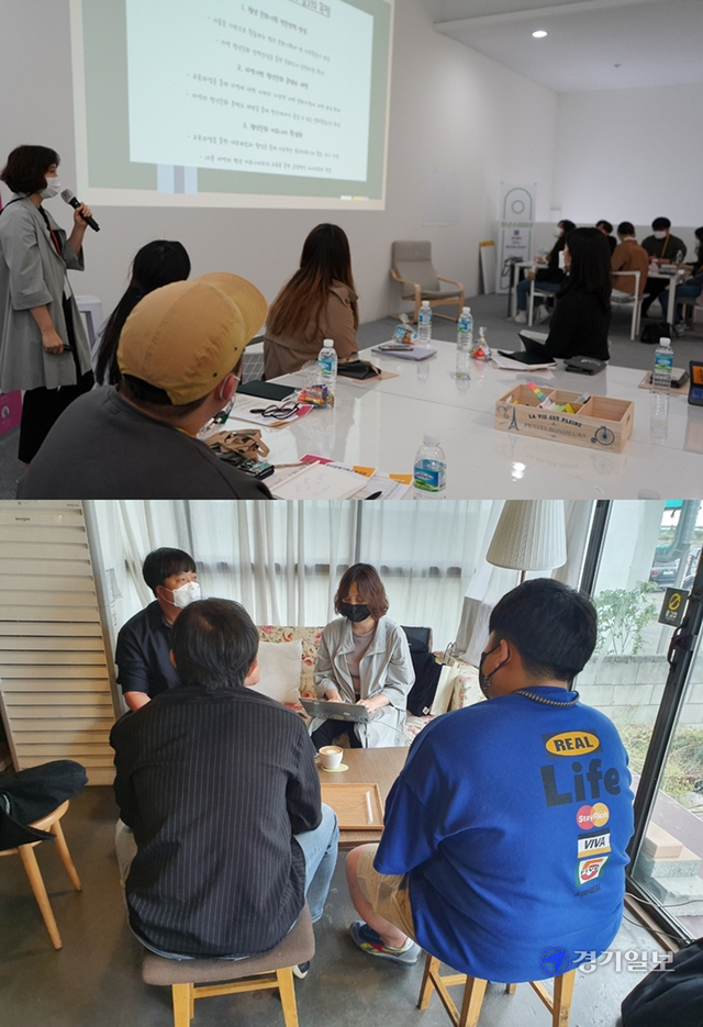 ▲김 대표에게 멘토링을 받고 있는 청년들.