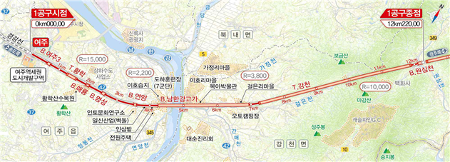 경강선 여주~원주 복선전철 제1공구 노선도. 여주시 제공