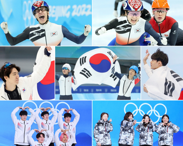 20일 폐막된 2022 베이징 동계올림픽서 선전한 대한민국 메달리스트들. (왼쪽 위부터) 쇼트트랙 남자 1천m 금메달 황대헌, 쇼트트랙 여자 1천500m 금메달, 1천m 은메달 최민정, 스피드스케이팅 남자 500m 은메달 차민규, 남자 매스스타트 은메달 정재원·동메달 이승훈, 남자 1천500m 동메달 김민석, 쇼트트랙 남자 5천m 계주 은메달 곽윤기·김동욱·박장혁·황대헌·이준서, 여자 3천m 계주 은메달 김아랑·최민정·이유빈·서휘민.연합뉴스