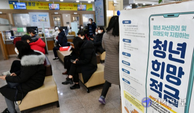 최고 연 10% 안팎의 금리 효과를 내는 '청년희망적금'이 출시된 21일 수원특례시 농협은행 한 지점에 관련 상품 홍보 포스터가 붙어 있다. 김시범기자