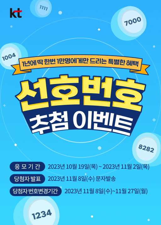 ‘선호번호’ 1만개 푼다…KT, 19일부터 추첨 이벤트