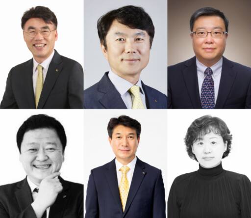 윗줄 왼쪽부터 순서대로 이홍구 KB증권 WM 부문 신임 대표 후보, 구본욱 KB손해보험 신임 대표 후보, 김영성 KB자산운용 신임 대표 후보, 빈중일 KB캐피탈 신임 대표 후보, 성채현 KB부동산신탁 신임 대표 후보, 서혜자 KB저축은행 신임 대표 후보. KB금융