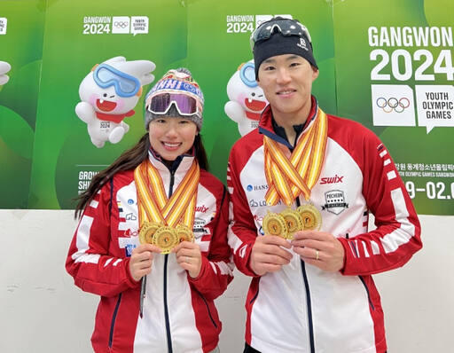 제35회 문화체육관광부장관컵 전국바이애슬론대회 혼성계주서 우승, 나란히 대회 3관왕에 오른 아베마리아(왼쪽)와 김용규.포천시청 제공