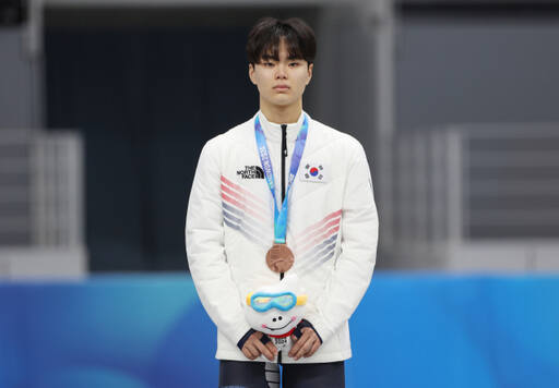 ‘2024 강원 청소년동계올림픽’ 스피드스케이팅 남자 500m서 동메달을 따낸 신선웅.연합뉴스