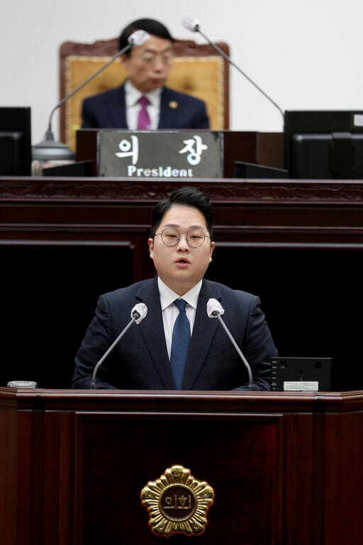 최근 열린 제292회 인천시의임시회 제1차 본회의 5분 자유발언에서 김대영 인천시의원(비례)이 전세 사기 대책을 촉구하고 있다. 인천시의회 제공