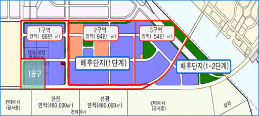 이번 준공한 인천신항 배후단지 1단계(2구역) 평면도. 인천항만공사 제공