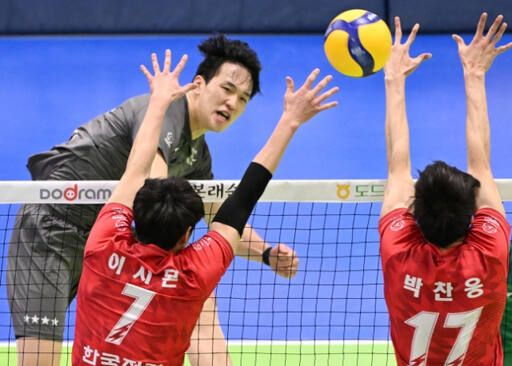 11일 수원실내체육관에서 벌어진 V리그 남자부 수원 한국전력과의 경기서 인천 대한항공 임동혁이 강타를 때리고 있다.KOVO 제공