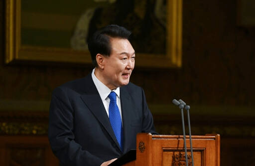 지난해 11월 영국 방문 당시 의회에서 연설 중인 윤석열 대통령. 대통령실 제공