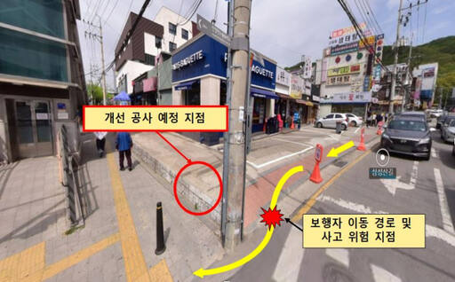 안양시 석수역 1번 출구 인근 개선 요청 보행로. 안양시 제공