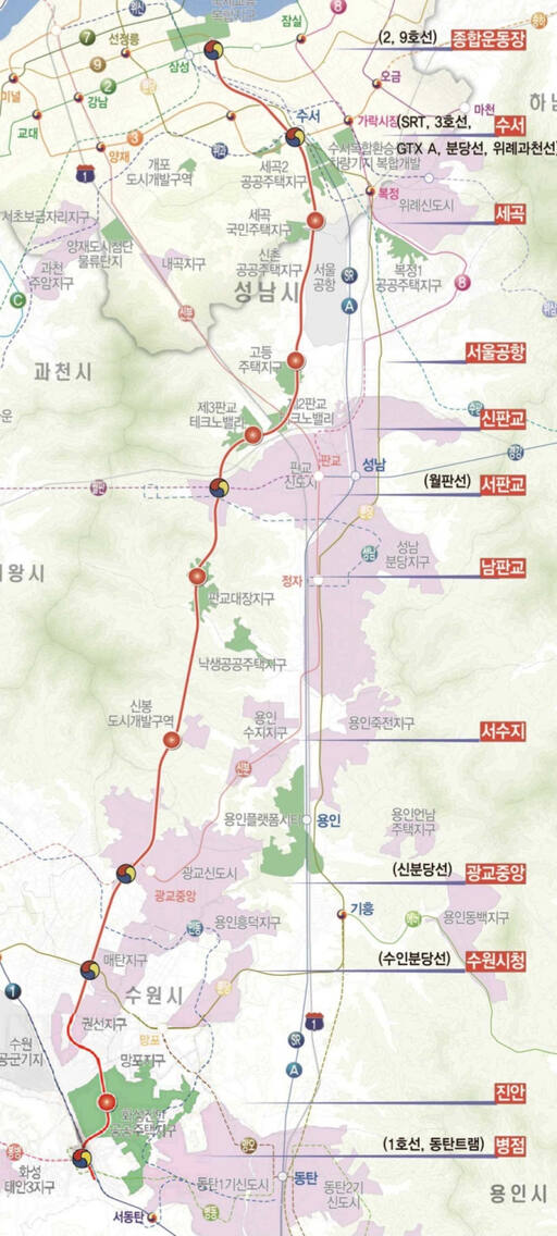 ‘가칭 신강남선 민자철도 사업’ 노선도