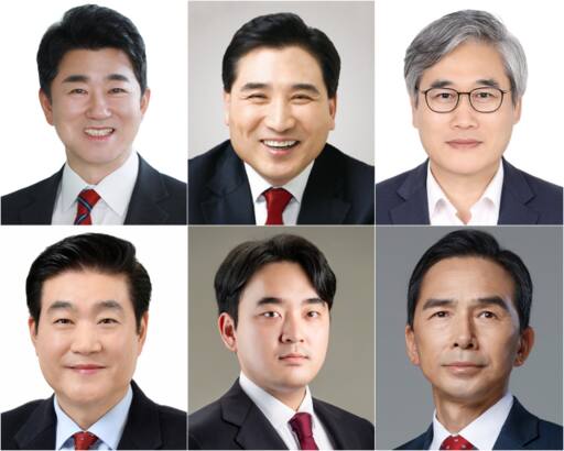 유정복 인천시장 측근 중 총선 본선행에 오르지 못한 고주룡(왼쪽 상단), 김세현(가운데 상단), 김진용(오른쪽 상단), 박세훈(왼쪽 하단), 정승환(가운데 하단), 조용균(오른쪽 하단). 각 예비후보 측 제공