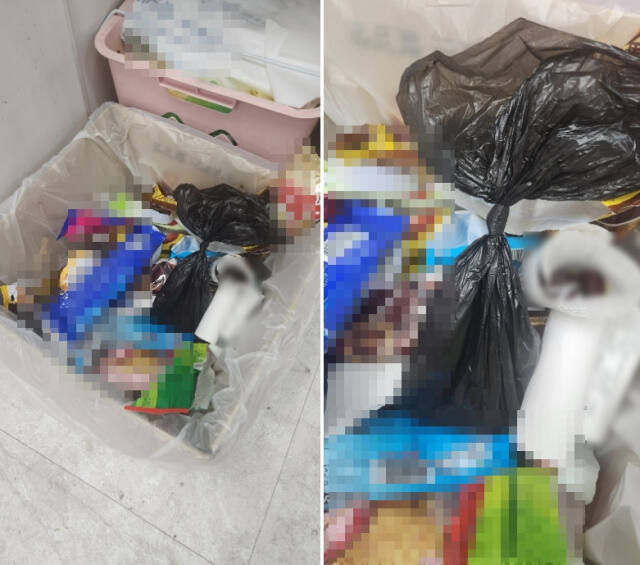 어느 무인매장 쓰레기통에 검은봉투에 담긴 개똥이 버려져 있다. 온라인 커뮤니티