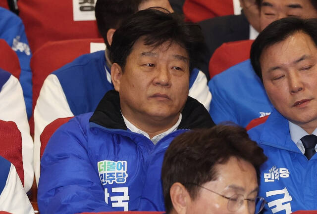더불어민주당 양문석 경기 안산갑 후보가 17일 오전 서울 여의도 국회 의원회관에서 열린 제22대 총선 후보자 대회에 참석하고 있다. 연합뉴스