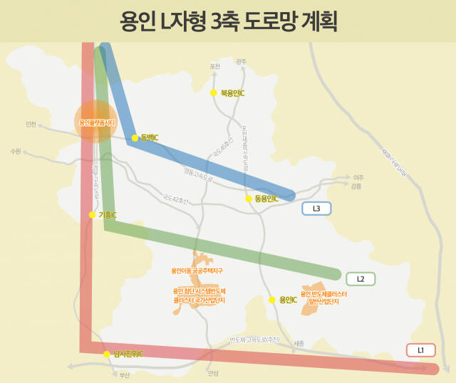 용인 L자형 3축 도로망 계획도. 용인특례시 제공