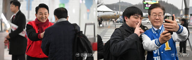 선거 운동을 이어가고 있는 원희룡 후보(왼쪽)와 이재명 후보. 경기일보 DB