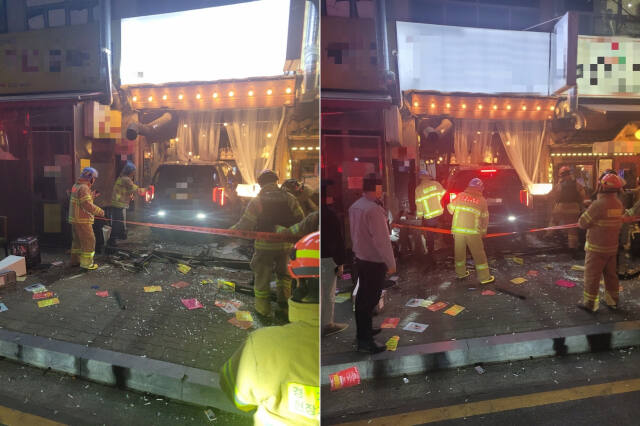 고양 일산동구 장항동의 한 주점에 SUV 차량이 돌진해 13명이 중경상을 입은 사고현장. 일산소방서 제공