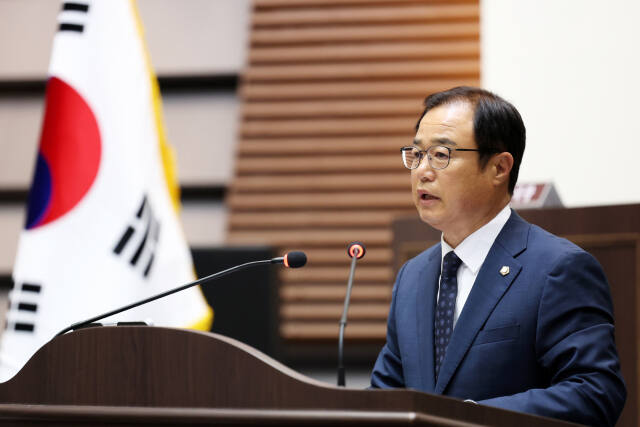 박상영 광주시의원이 제308회 임시회 제1차 본회의에서 시정질의를 하고 있다. 광주시의회 제공