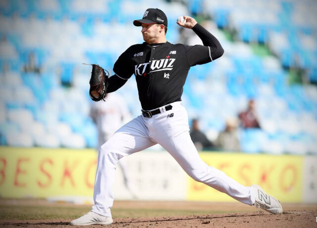 18일 키움 히어로즈전서 선발로 나서 8이닝 1피안타, 무실점 호투를 펼쳐 승리투수가 된 웨스 벤자민.KT 위즈 제공
