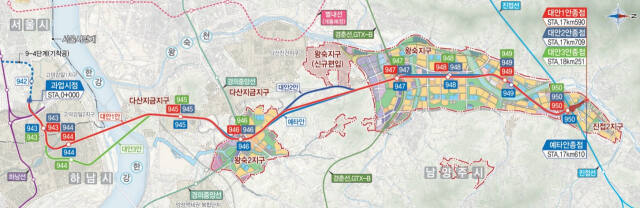 수도권 전철 9호선 연장 노선도. 하남시 제공