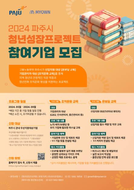 파주시 ‘청년성장 프로젝트’ 참여 기업 및 개인 모집 안내 포스터. 파주시 제공