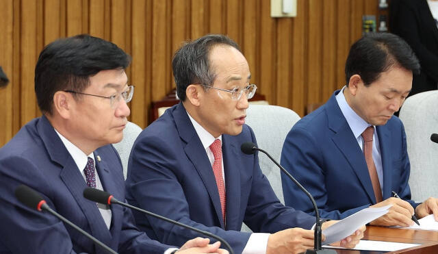 국민의힘 추경호 원내대표가 28일 오전 서울 여의도 국회에서 열린 원내대책회의에서 발언하고 있다. 연합뉴스