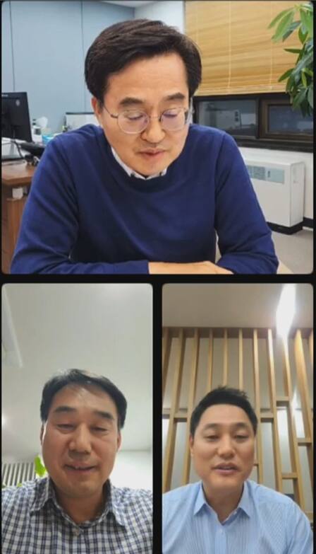 김동연(가운데) 경기도지사, 오석규(오른쪽 아래) 경기도의원, 윤종영 경기도의원. 경기도의회 제공