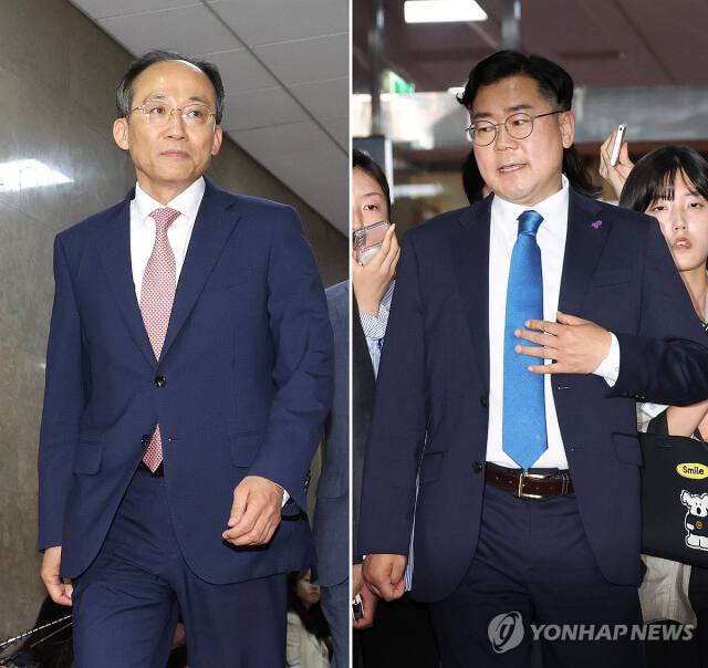 22대 국회 원 구성 협상에 나선 국민의힘 추경호 원내대표(왼쪽)와 더불어민주당 박찬대 원내대표. 연합뉴스
