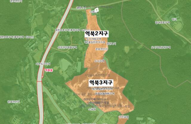 용인특례시 처인구 역북2지구, 역북3지구 용도지역지구 현황도. 용인특례시 제공