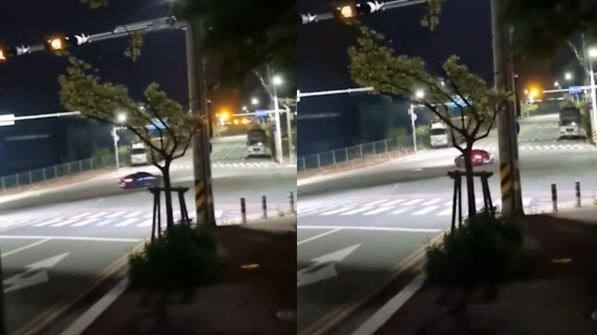 도로에서 소음을 내며 드리프트를 하는 차량. 보배드림 갈무리