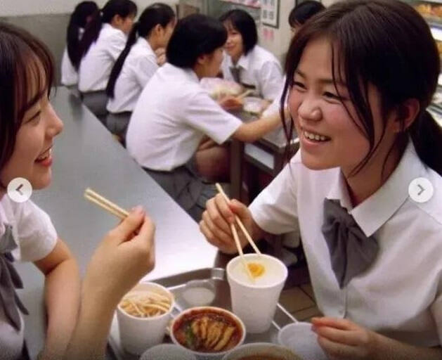 유관순 열사가 친구와 떡볶이를 먹는 모습으로 그려진 가상 사진. 온라인 커뮤니티