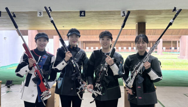 26일 창원국제사격장에서 열린 제6회 창원시장배 전국사격대회 여자 일반부 50m 복사 단체전서 우승한 화성시청의 (왼쪽부터) 임하나, 김제희, 이혜진, 이계림.화성시청 제공
