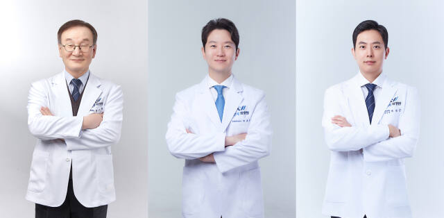 연세와병원 족부족관절 전문 정형외과 의료진 3인. 왼쪽부터 박용욱 원장, 박유정 대표원장, 이동근 원장. 연세와병원 제공