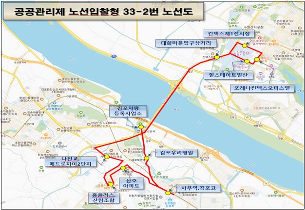 경기도 주관 시내버스 공공관리제 33-2번 버스 노선도. 김포시 제공