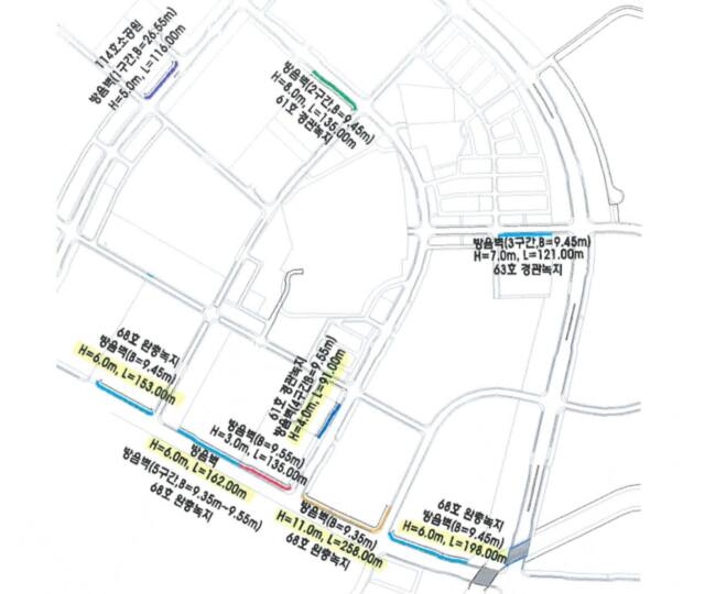 브레인시티일반산업단지 내 주거단지 방음벽 위치 평면도. 브레인시티프로젝트금융투자㈜ 제공