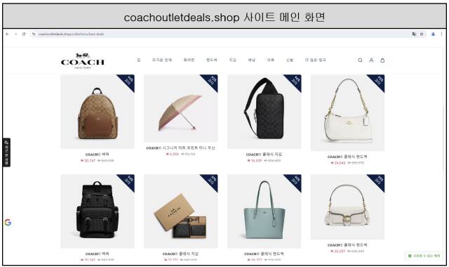 사칭 사이트 메인 화면. 한국소비자원 제공