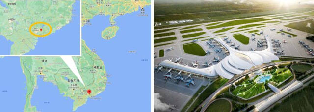 롱탄신공항 위치 및 조감도. 공항공사 제공