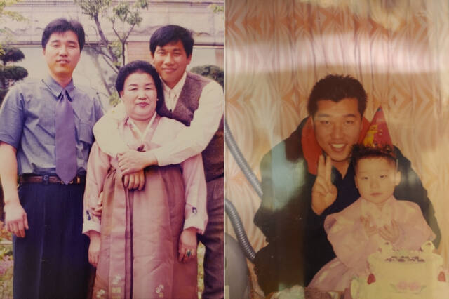 기증자 임효성, 어머니, 형 임익성(왼쪽)씨, 임효성씨와 아들(오른쪽). 한국장기조직기증원 제공