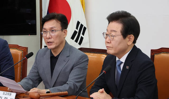 더불어민주당 김민석 최고위원이 21일 오전 서울 여의도 국회에서 열린 최고위원회의에서 발언하고 있다. 연합뉴스