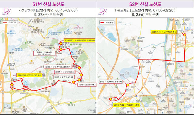 S1, S2 버스 노선도. 성남시 제공