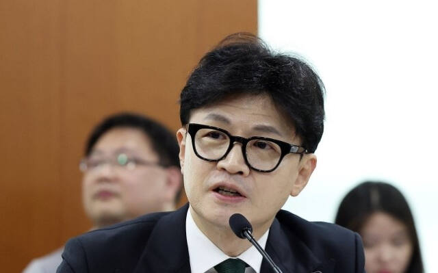 국민의힘 한동훈 대표가 27일 오전 서울 영등포구 한국거래소에서 열린 자본시장 관계자와의 현장간담회에서 발언하고 있다. 연합뉴스