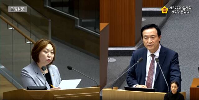 임태희 경기도교육감이 3일 경기도의회 제377회 임시회 집행부 질의에 참석해 발언하고 있다. 경기도의회 제공