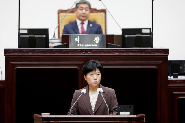 유승분 인천시의원(국민의힘·연수3)이 최근 제298회 인천시의회 임시회 제1차 본회의 5분 자유발언을 하고 있다. 인천시의회 제공