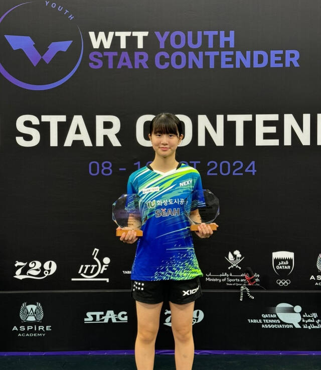 ‘월드테이블테니스(WTT) 유스 스타 컨텐더 도하 2024’에서 2관왕에 오른 허예림.화성도시공사 제공