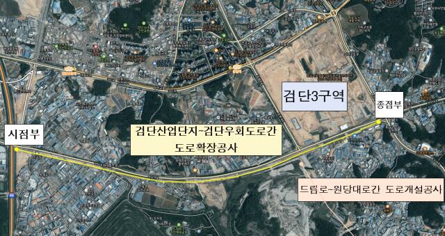 인천 서구 사월마을 침수 방지 공사 위치 위성사진. 인천시 제공
