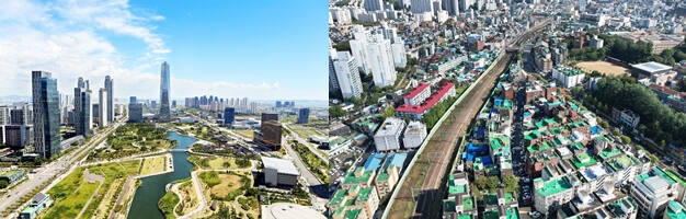 인천의 대표적인 신도시인 송도국제도시(왼쪽)과 원도심. 경기일보 DB