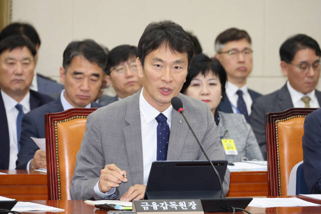 이복현 금융감독원장이 지난달 17일 서울 여의도 국회에서 열린 정무위원회의 금감원 등에 대한 국정감사에서 질의에 답하고 있다. 연합뉴스