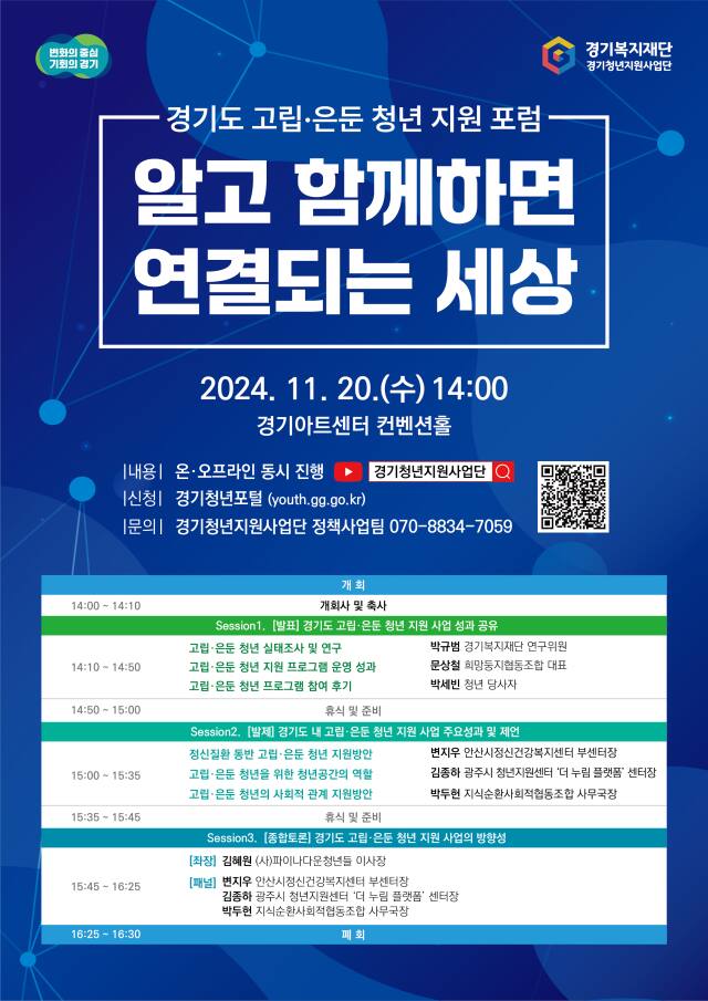 ‘경기 고립·은둔청년 지원 포럼’ 홍보 포스터. 경기도 제공