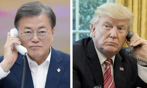 문재인 전 대통령과 도널드 트럼프 미국 대통령 당선자. 연합뉴스